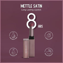 Rosy pink satin lipstick tube with silver finish and black cap
