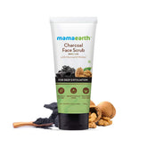 Charcoal face scrub tube with green label and black cap, 100g.