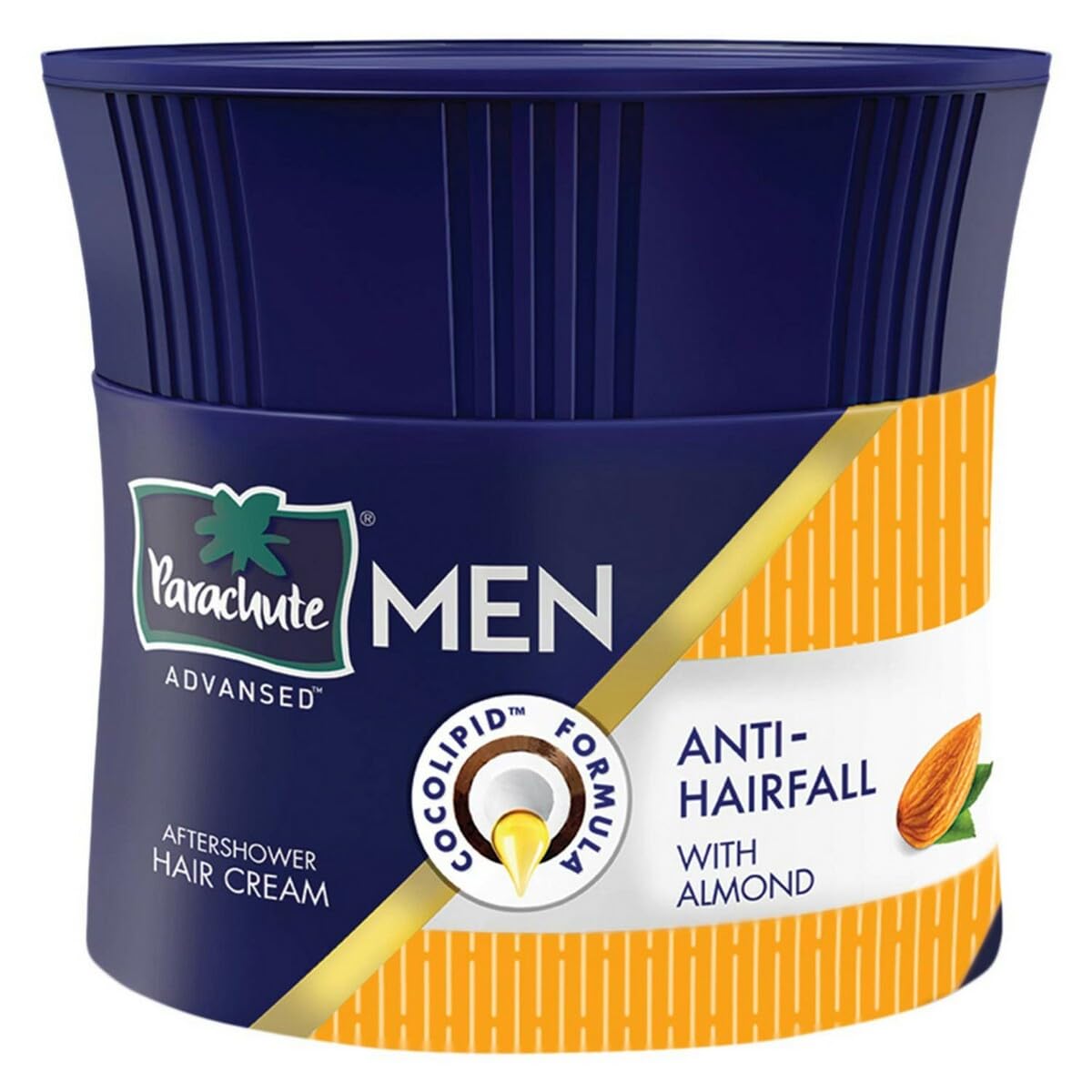 Men aftershower anti-hairfall hair cream jar, dark blue with gold label, 100g