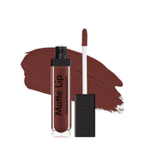 Matte lip liquid lipstick in deep maroon with applicator wand and color swatch