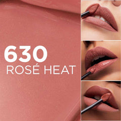 Rose Heat 630 matte liquid lipstick shade swatch with wand applying on lips