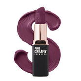 Swiss Beauty Pure Creamy lipstick in dark wine, with open bullet showing tube and swipe