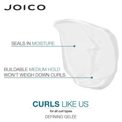 Curl defining gel graphic showing creamy gel texture and strong medium-hold results