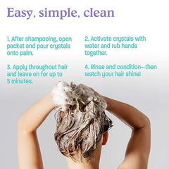 Hair wash foam with lathered hair, hard water treatment step