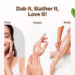 Moisturizing cream application on face, hands, and body with white cream