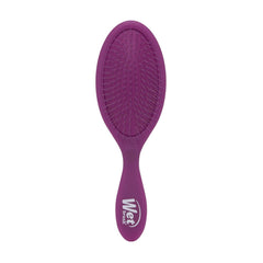 Purple oval detangling hair brush with flexible bristle pad and long handle