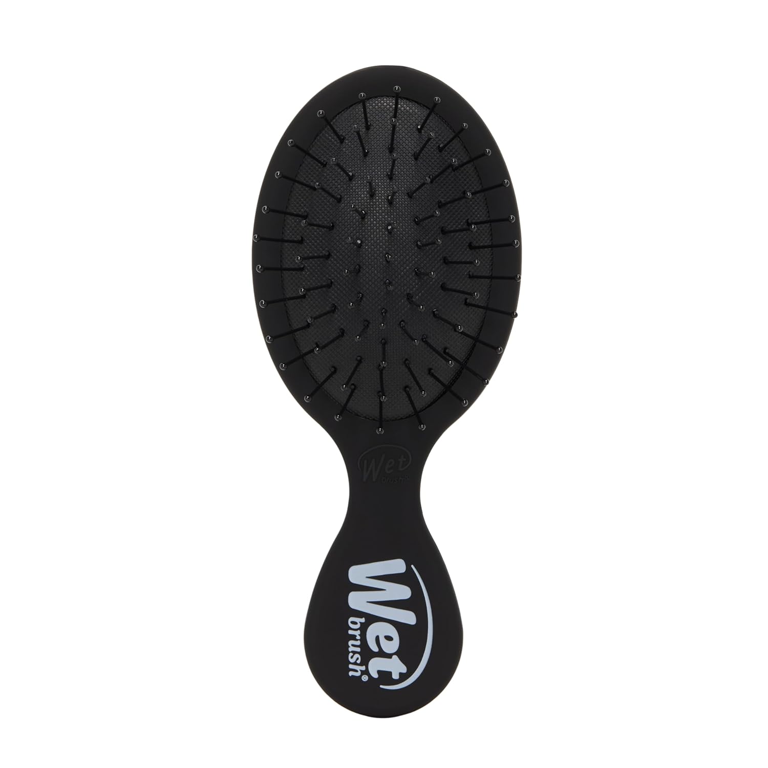 Black mini detangling hair brush with flexible bristle cushion and grip handle