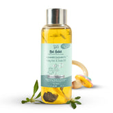 Baby hair and scalp oil bottle, silver cap, yellow oil for Summer Dasabuti.