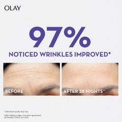 Retinol 24 night moisturiser promo: 97% noticed wrinkles improved, before and after skin.