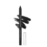 Glittery black gel kajal pencil with cap and swatched line