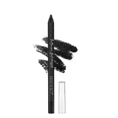 Glittery black gel kajal pencil with cap and swatched line