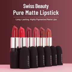 Collection of red matte lipsticks in black bases with silver caps