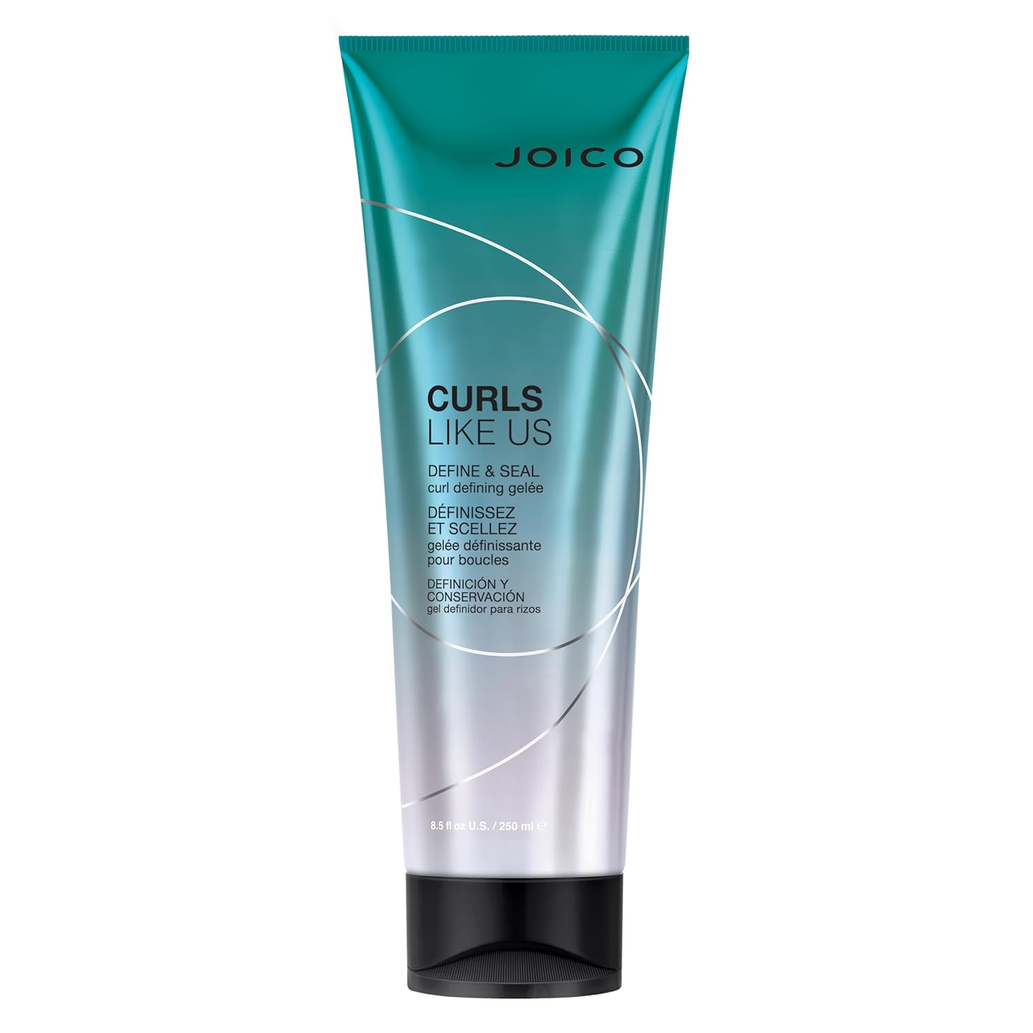 Curl defining gel tube in teal and silver with black cap, 250 ml