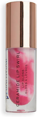 Berry pink lip swirl lip gloss in clear tube with rose-gold cap