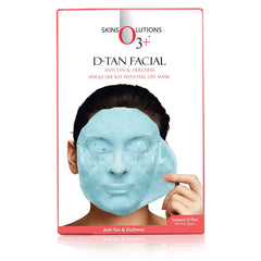 D-Tan anti-tan peel-off facial mask kit box, model wearing blue mask layer