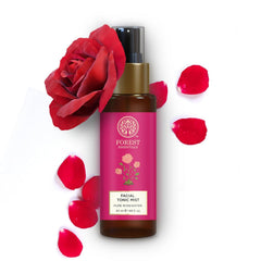 Facial tonic mist bottle, pink label with gold cap; Rosewater Pure 50 ml