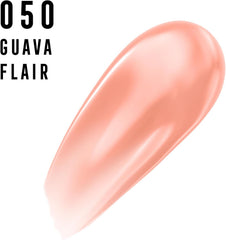 Glossy peach-pink lip glaze swatch, smooth high-shine finish