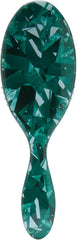 Oval detangling hair brush in emerald green with patterned back panel