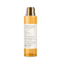 Body massage oil bottle side/back label; amber glass with gold pump