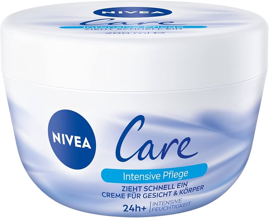 NIVEA Care nourishing cream jar, white with blue NIVEA Care logo, 200 ml