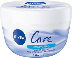 NIVEA Care nourishing cream jar, white with blue NIVEA Care logo, 200 ml
