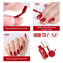 Nail enamel how-to use graphic showing polish application steps