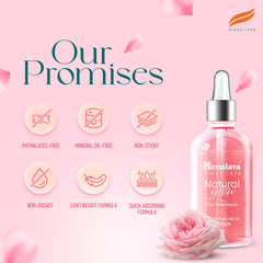 Rose face serum bottle with glass dropper, with rose icons and promise badges