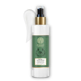 Forest Essentials facial moisturizer bottle, white with green label, gold pump, black cap