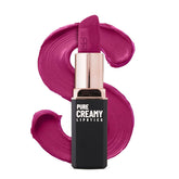 Creamy lipstick in fuchsia with glossy bullet and fuchsia swatch