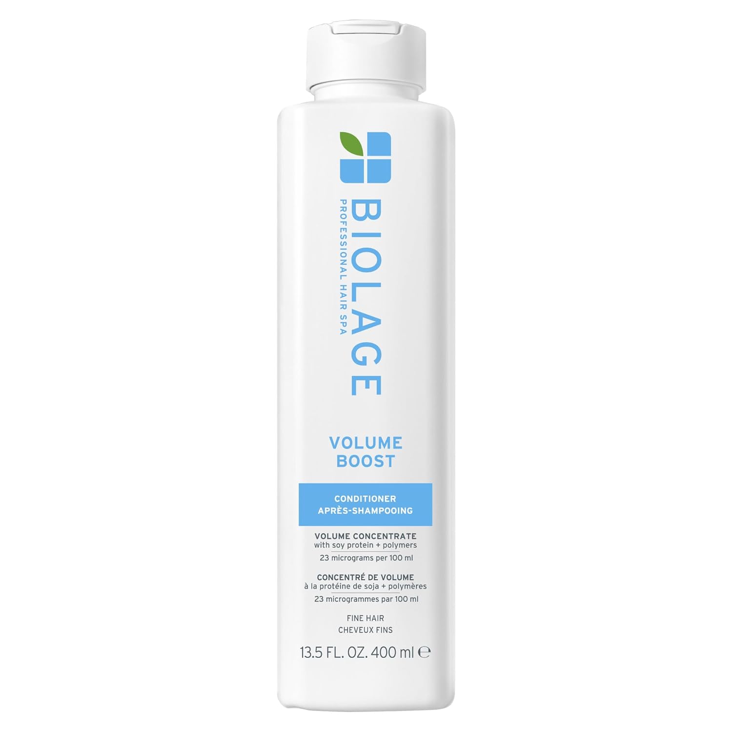 Biolage Volume Boost conditioner bottle, white with blue label and flip-top cap