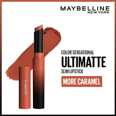 Maybelline Ultimatte slim lipstick in black tube, More Caramel shade