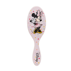 Minnie Mouse-themed detangling hairbrush with pink oval paddle and perforated cushion pad