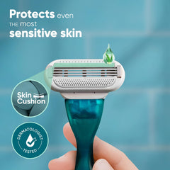 Smooth Sensitive razor head with SkinCushion protection and skin-safe icon