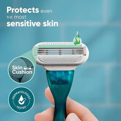 Venus razor cartridge head with skin-cushion and aloe drop