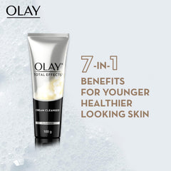Olay Total Effects 7-in-1 cream cleanser tube, white and black, 100 g