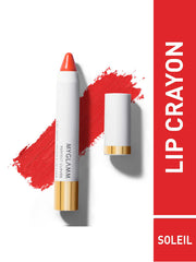 Matte lip crayon lipstick in Soleil shade, orange-red color with white tip and gold cap