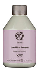 Nourishing shampoo bottle with purple label, 300 ml