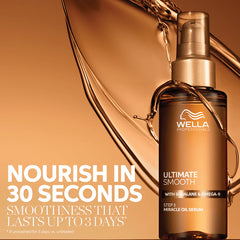 Wella hair serum bottle with pump, gold-toned liquid in clear container