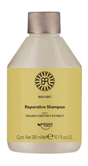 Reparative shampoo bottle with beige cap and pale yellow label, 300 ml