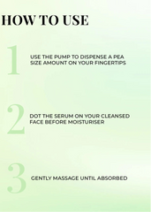 Just Herbs glow boosting face serum instructions panel with use steps