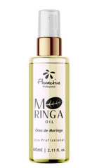 Moringa oil bottle with gold pump cap and green label, 60 ml.