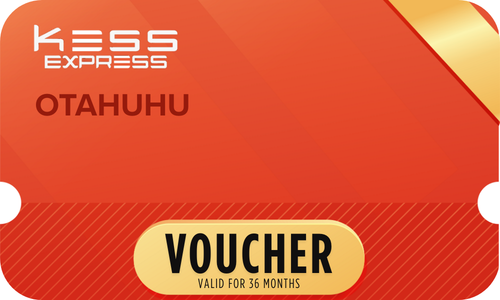 Red Kess Express OTAHUHU beauty voucher card with 'VOUCHER' text