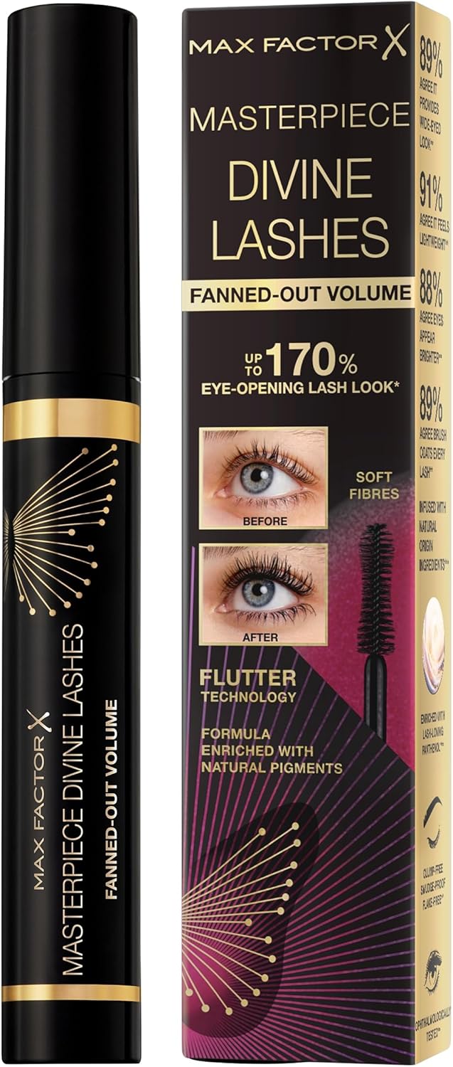 Volumizing mascara with black tube and gold label, plus Rich Black product box
