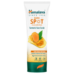 Himalaya turmeric face scrub tube, white and green with SPOT Clearing label
