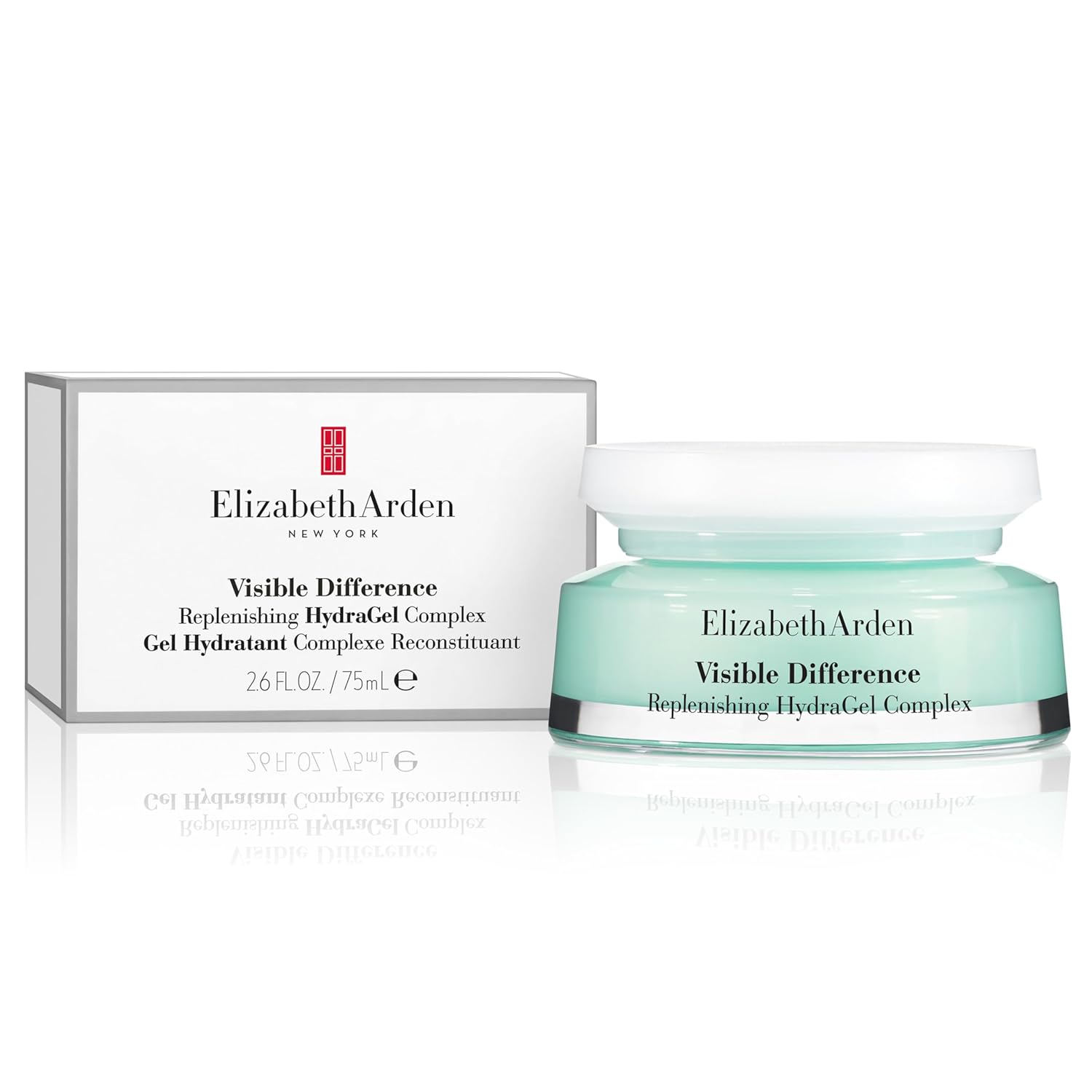 Visible Difference replenishing hydra-gel complex jar and box, light teal gel