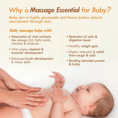 Almond baby oil massage scene with infant being gently massaged by hands
