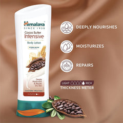 Cocoa butter body lotion bottle with cocoa pods and benefit icons on package