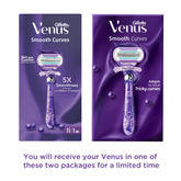 Gillette Venus Smooth Curves razor cartridge with 5-blade packaging, purple box set