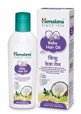 Himalaya Baby Hair Oil bottle and box with teal cap, white bottle.
