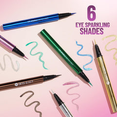 Glitter eyeliner pencils assortment in blue, green, purple, and gold shades
